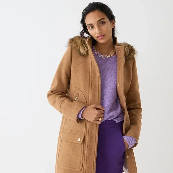 Crew Jackets Coats J Crew Chateau Camel Petite Fur Hood